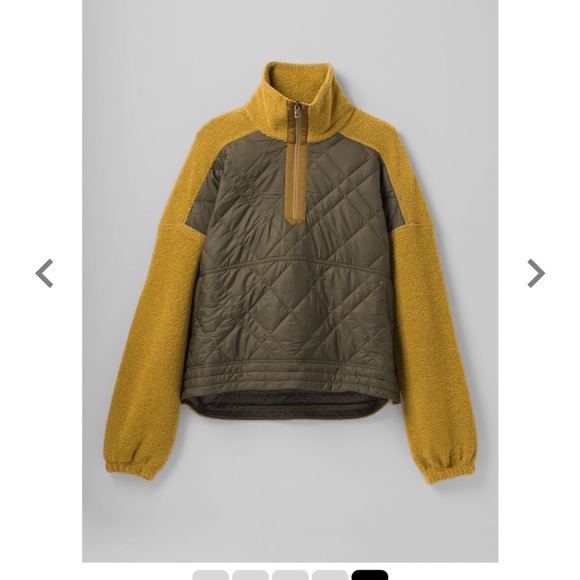Prana yellow Glen Ivy pullover 1/4 zip quilted center two zip pockets fleece - Picture 4 of 16